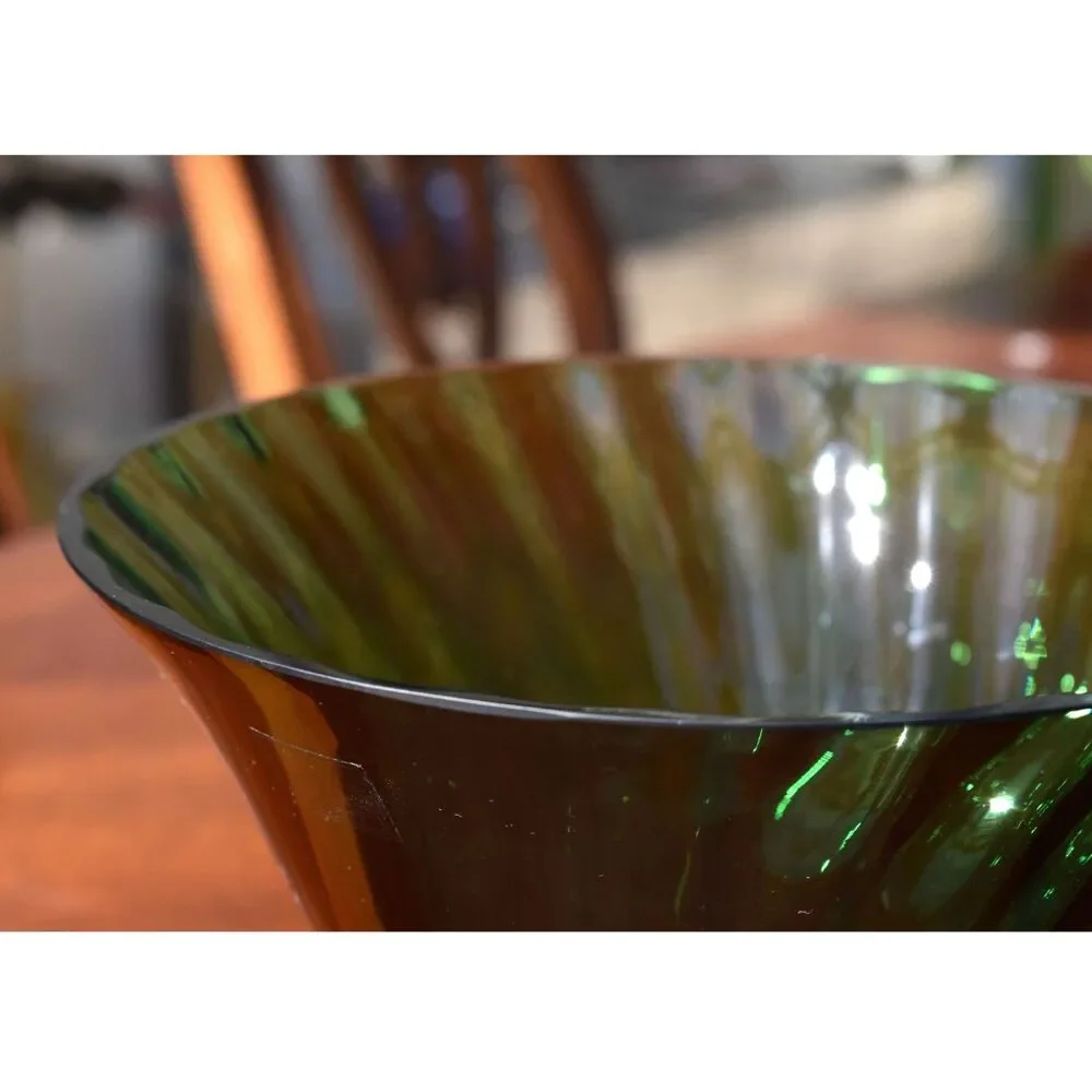 Vintage Emerald Green Pedestal Glass Centerpiece Bowl / Flared Compote Vase